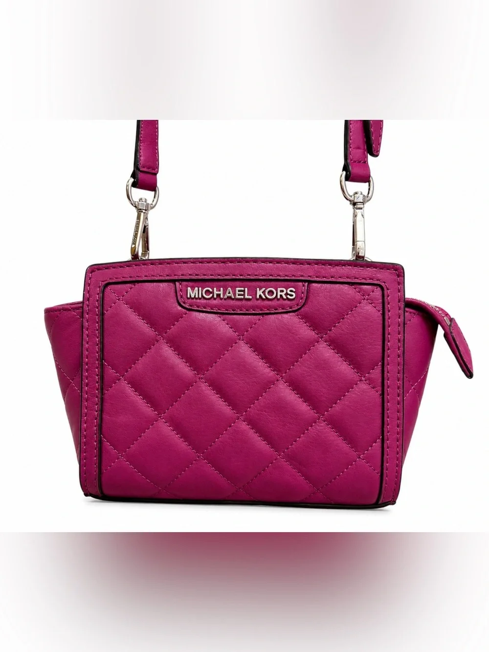 RARE Michael Kors Quilted Leather Mini Small Crossbody Bag Fuchsia Pink Berry